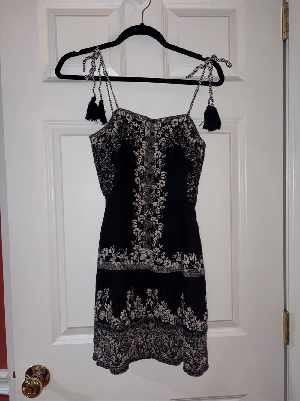Alice + Olivia Black Floral Strapless Tassel Tie Dress
